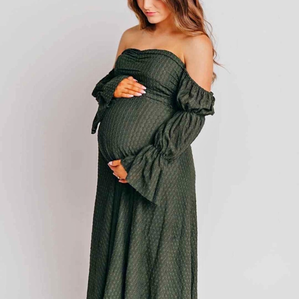 Chic Strapless Maternity Dress in Olive